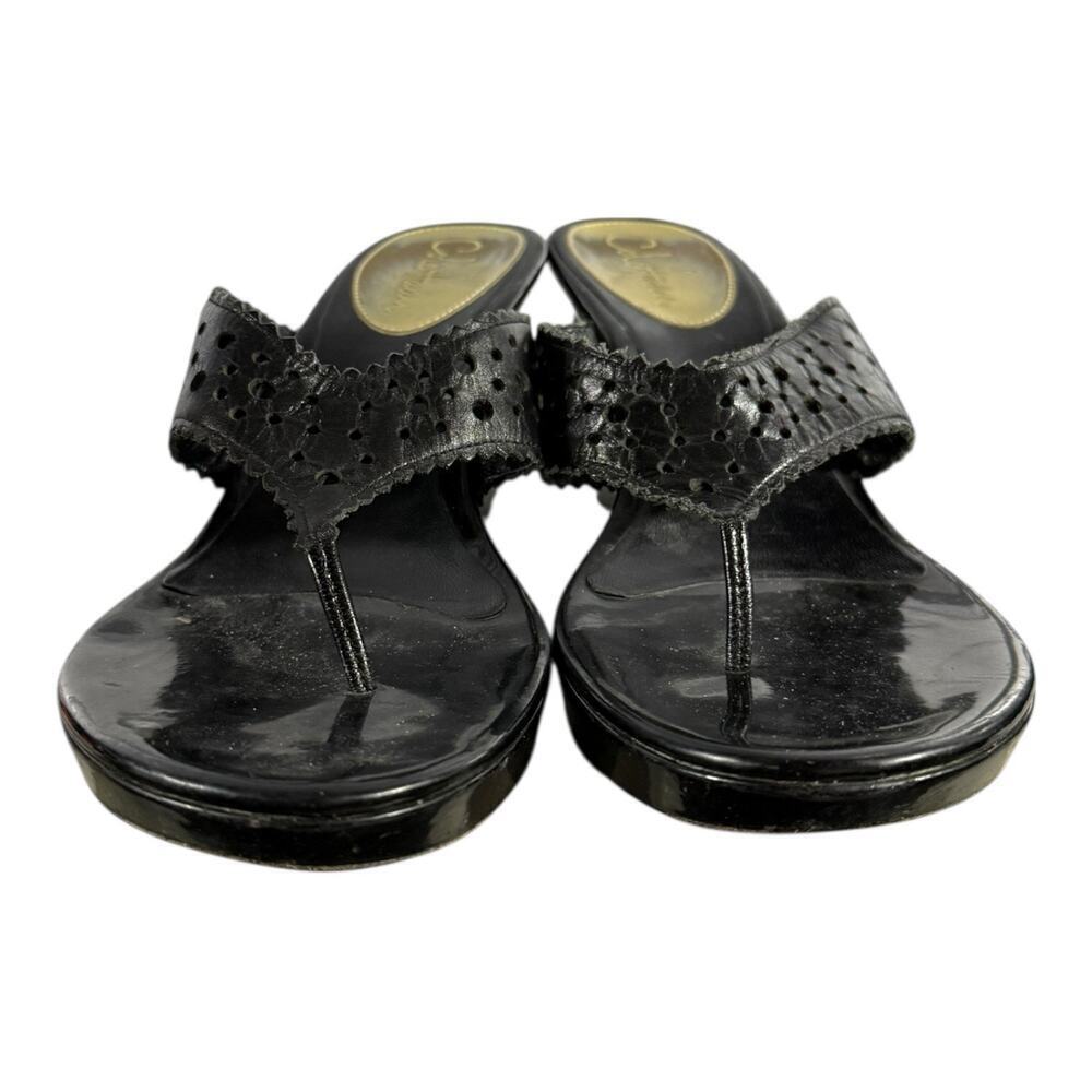Cole Haan Black Leather Wedge Sandals Women’s Size 10B Open Toe Slip-On - Picture 2 of 8